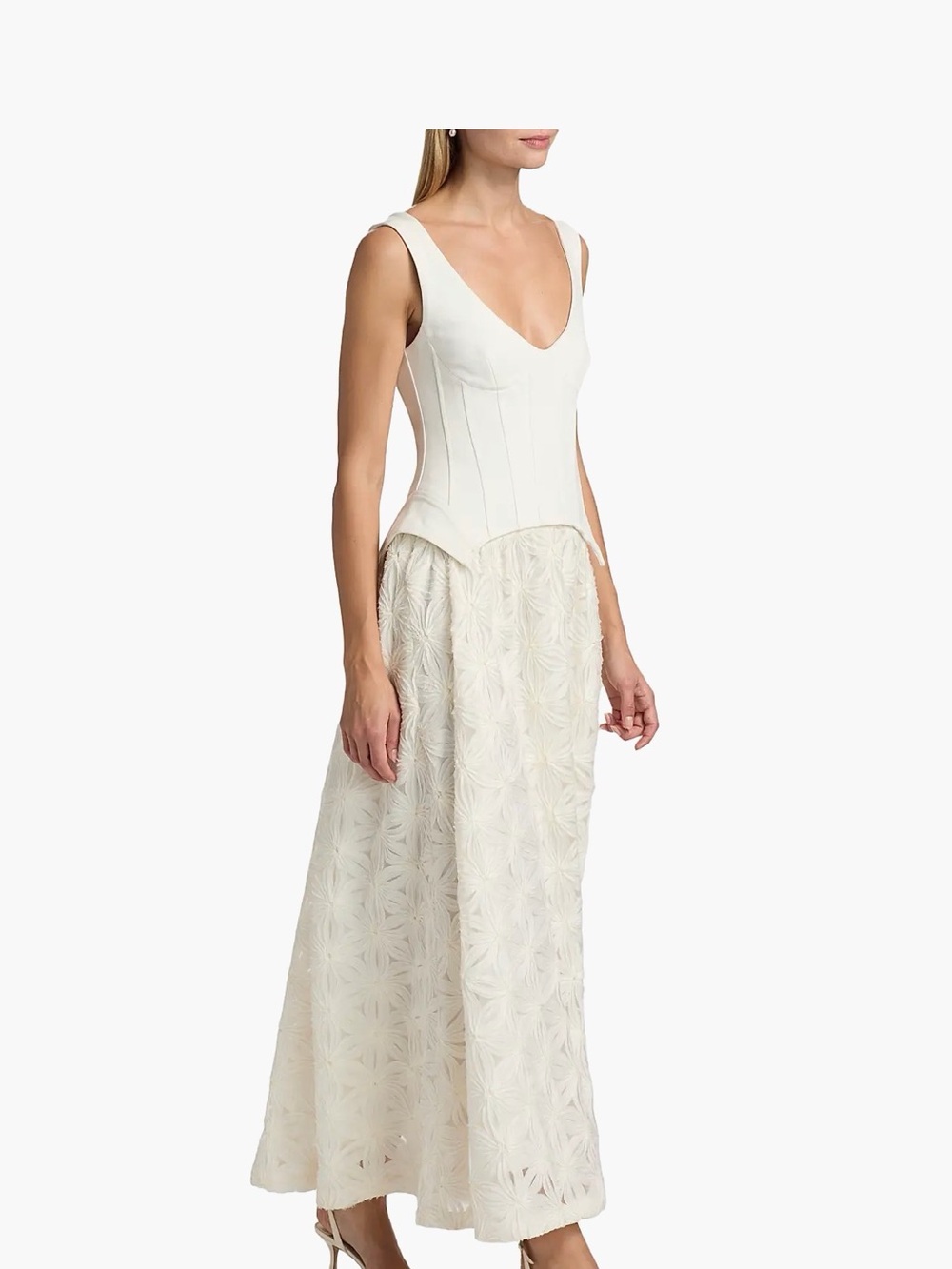 SIMKHAI Bryony Corseted Ivory Maxi Dress